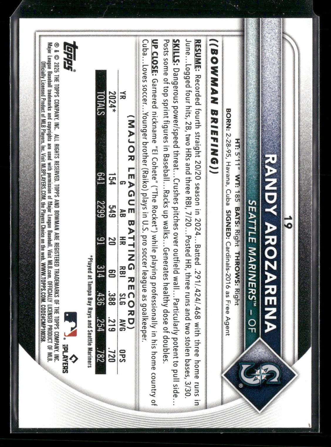 2025 Bowman Randy Arozarena #19