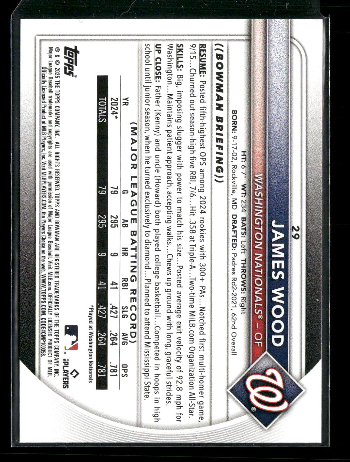 2025 Bowman James Wood #29 RC