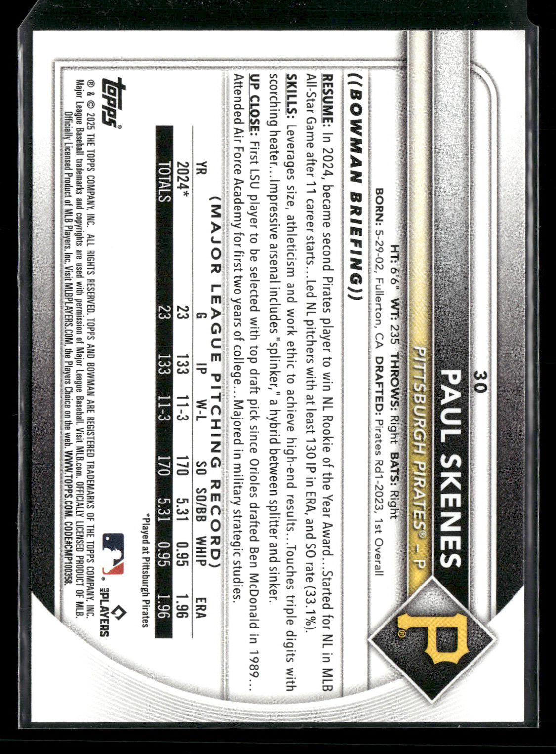 2025 Bowman Paul Skenes #30