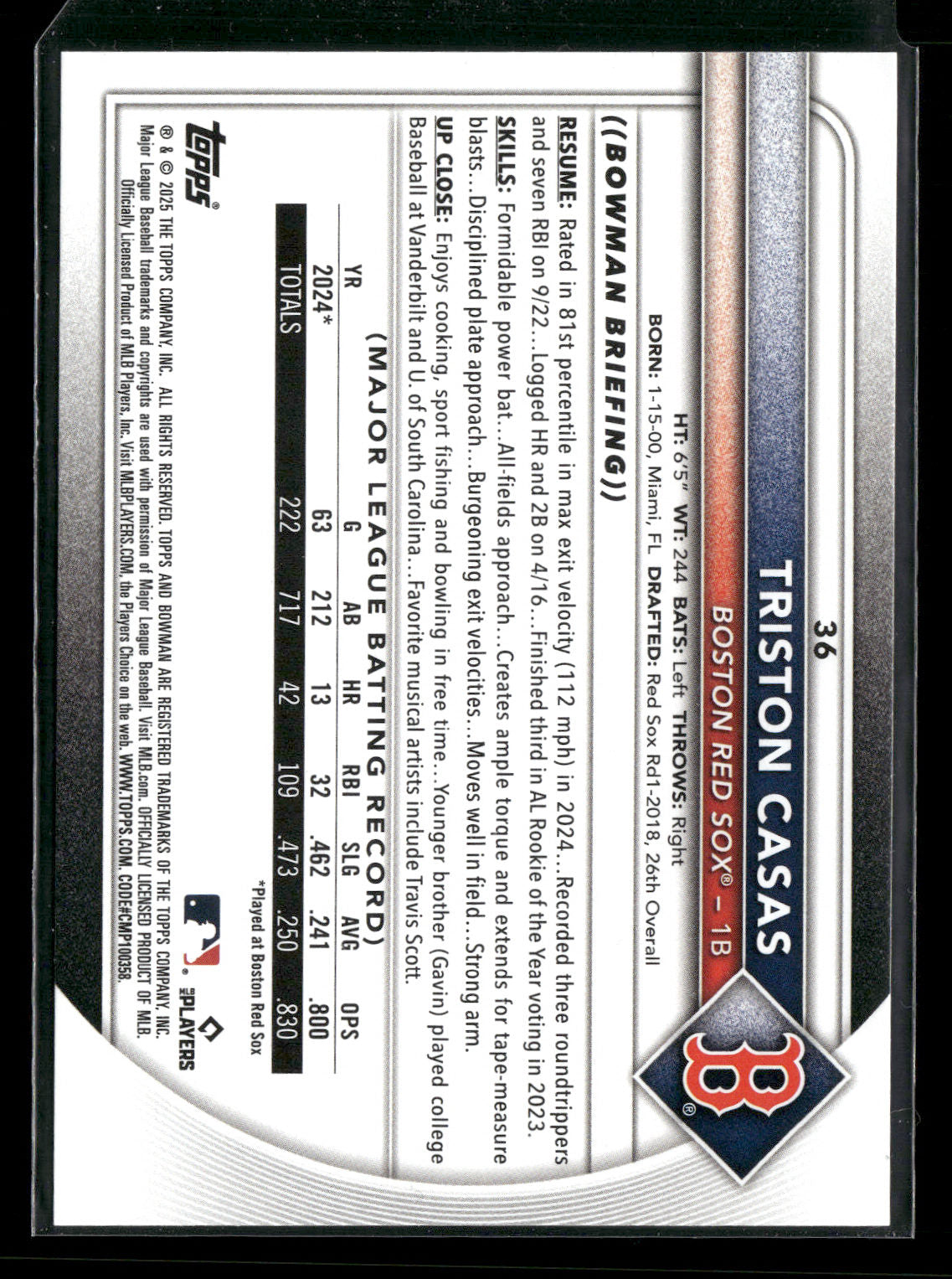 2025 Bowman Triston Casas #36