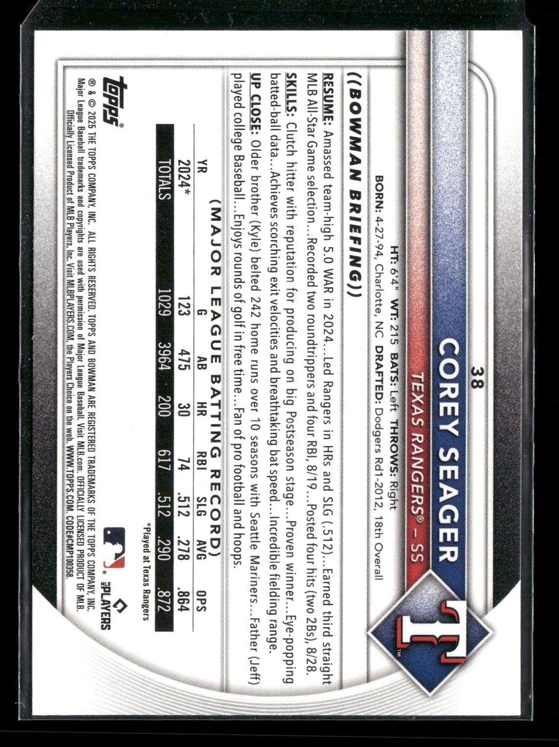2025 Bowman Corey Seager #38