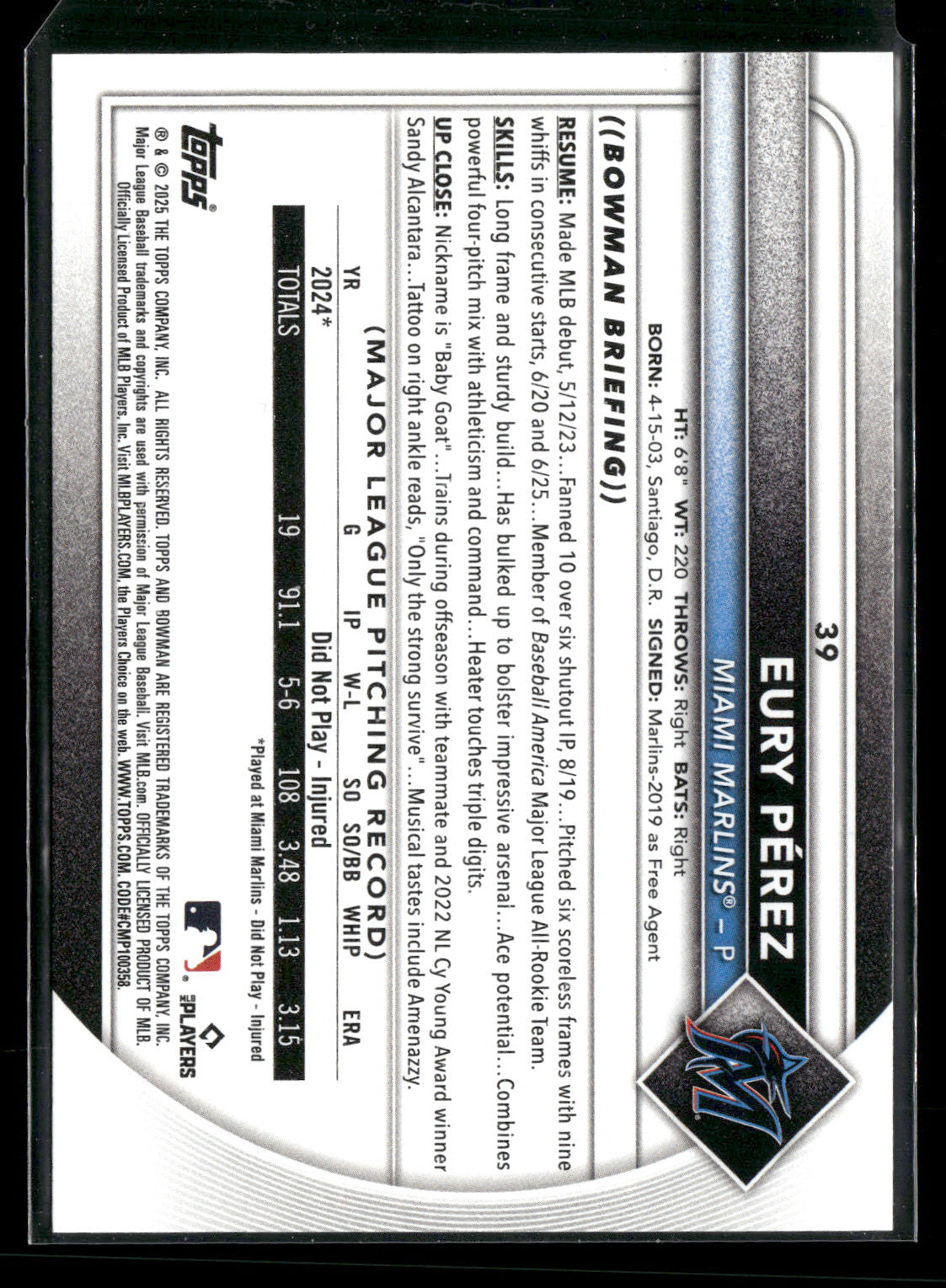 2025 Bowman Eury Pérez #39