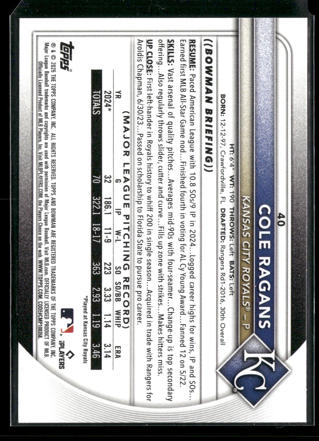 2025 Bowman Cole Ragans #40