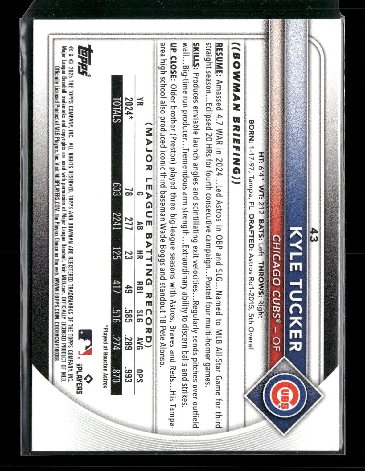 2025 Bowman Kyle Tucker #43