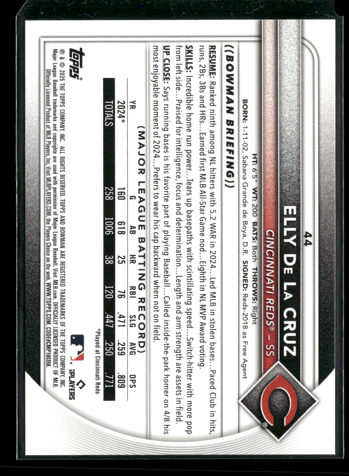 2025 Bowman Elly De La Cruz #44