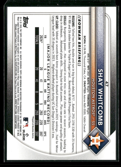 2025 Bowman Shay Whitcomb #47 RC