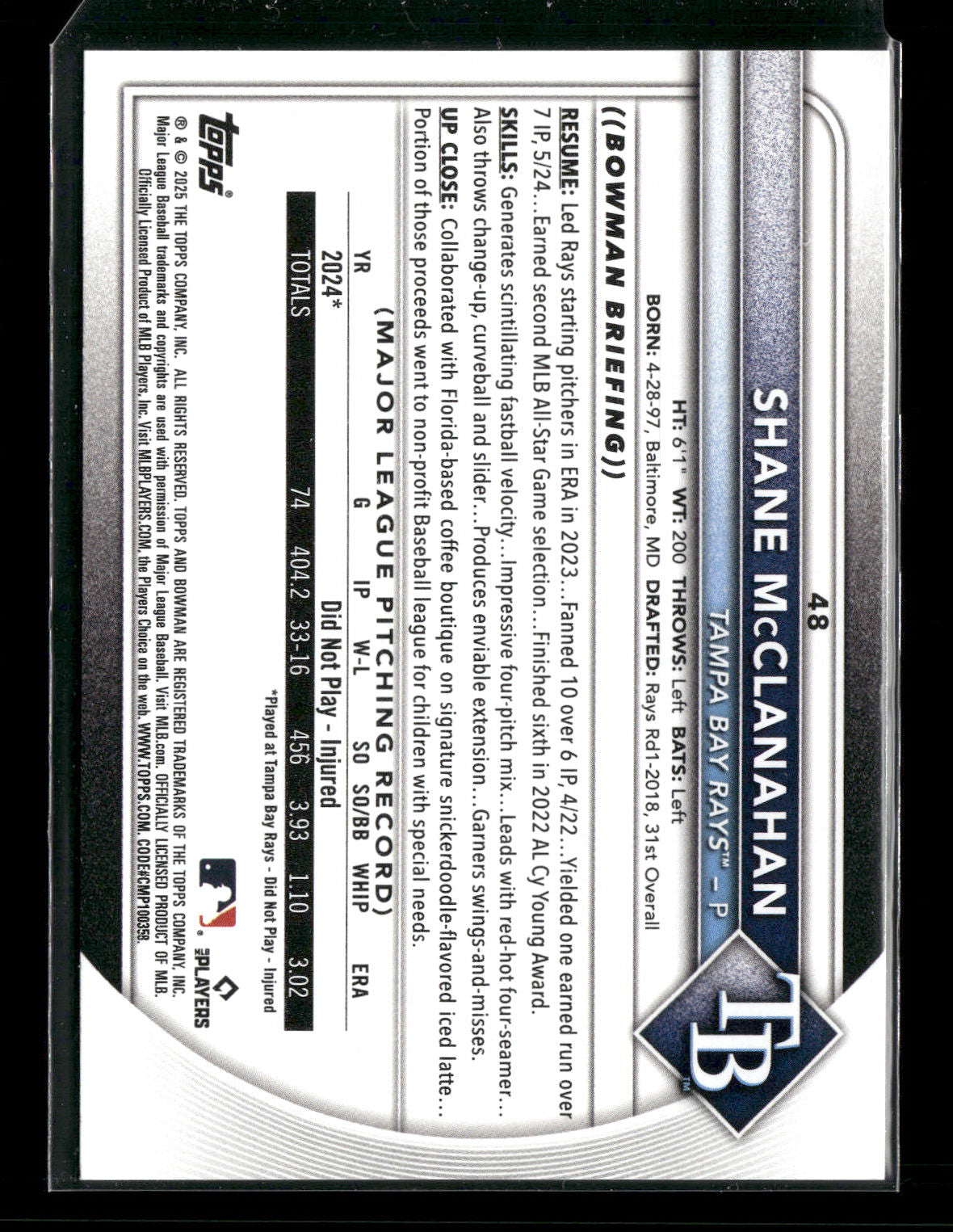 2025 Bowman Shane McClanahan #48