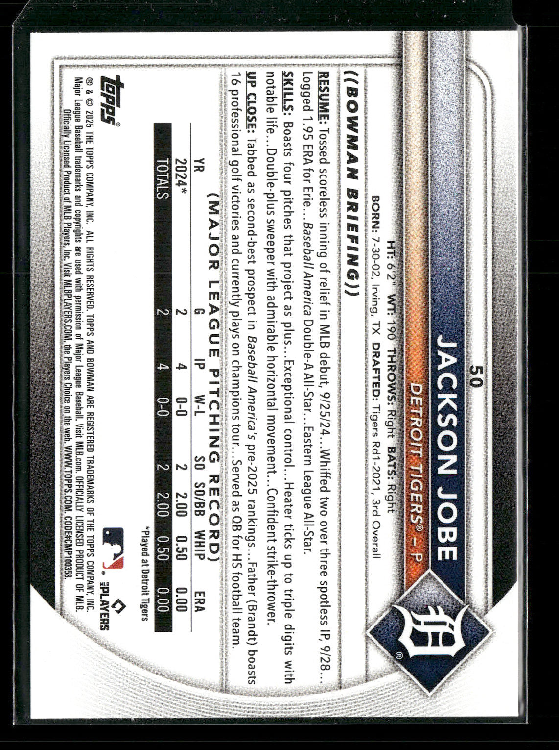 2025 Bowman Jackson Jobe #50 RC
