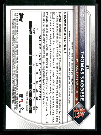 2025 Bowman Thomas Saggese #57 RC