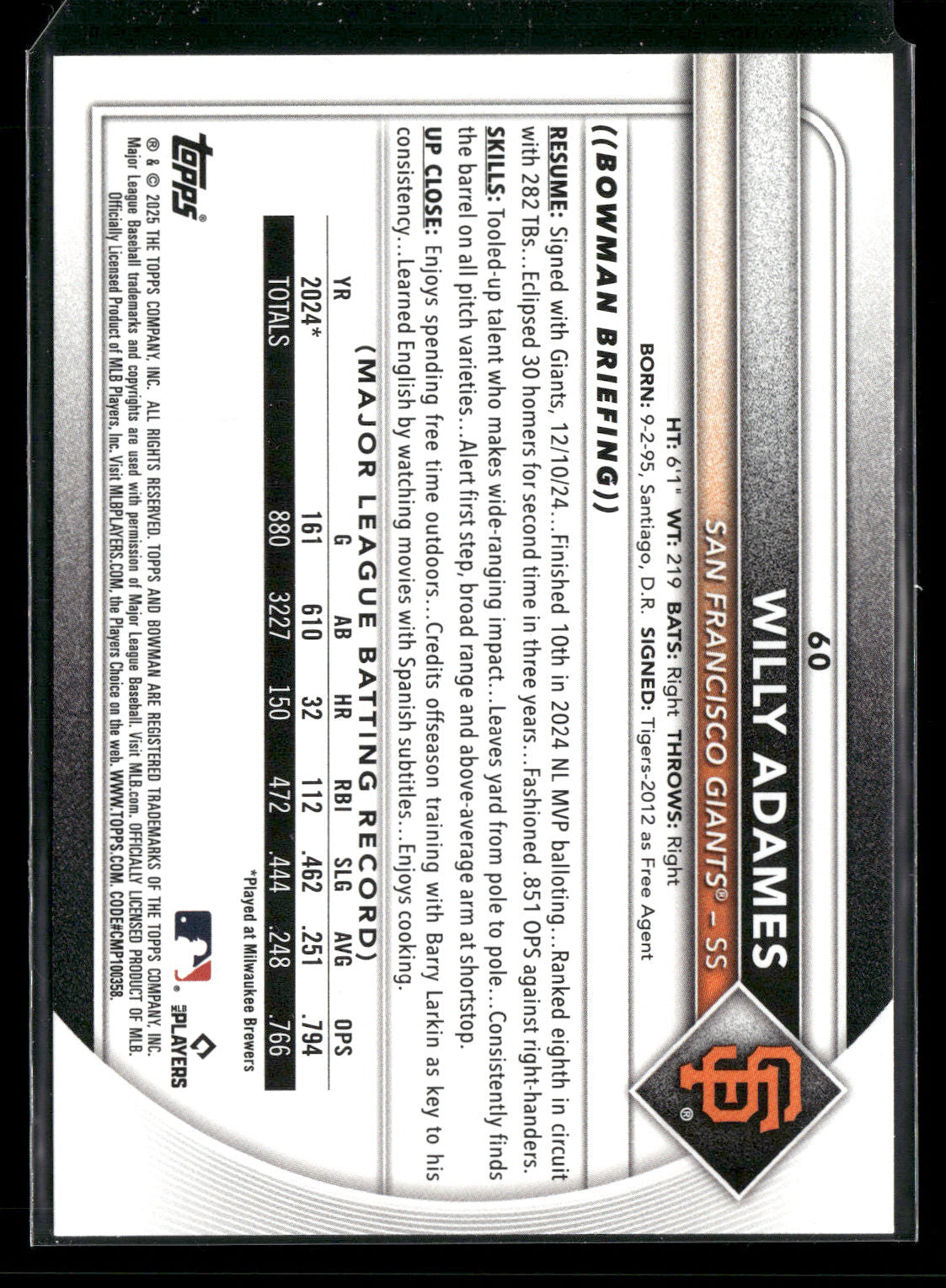 2025 Bowman Willy Adames #60
