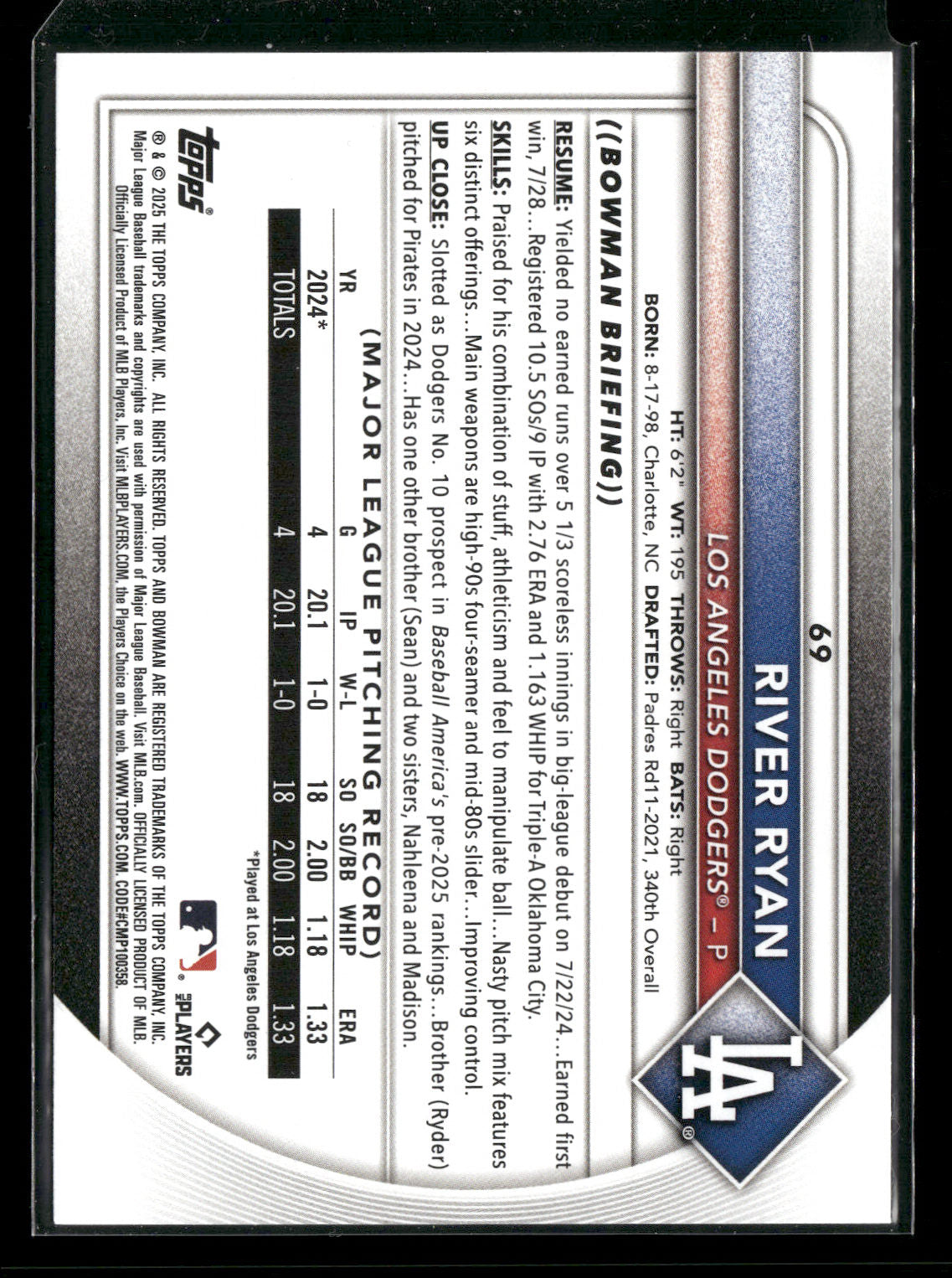 2025 Bowman River Ryan #69 RC