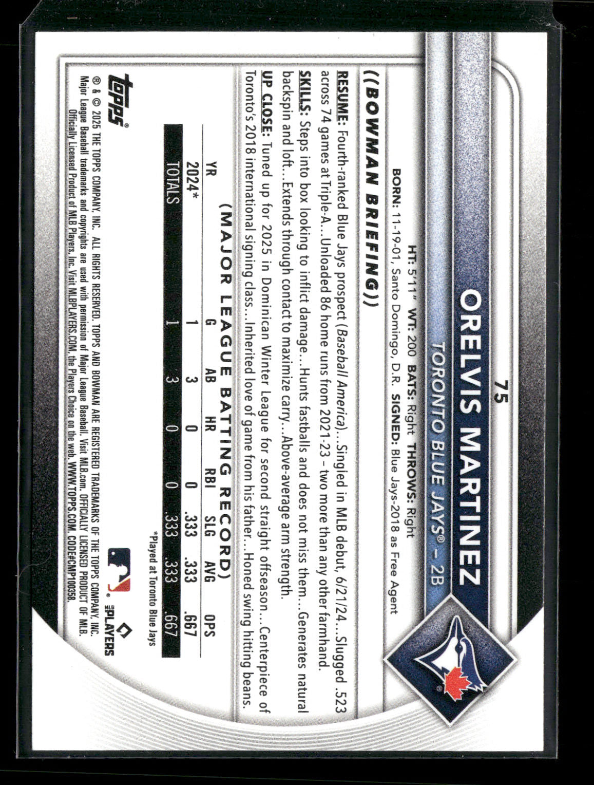 2025 Bowman Orelvis Martinez #75 RC