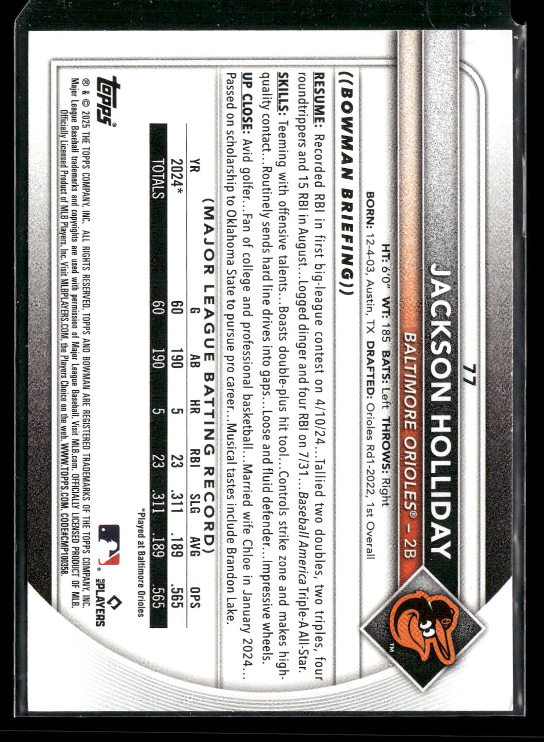 2025 Bowman Jackson Holliday #77