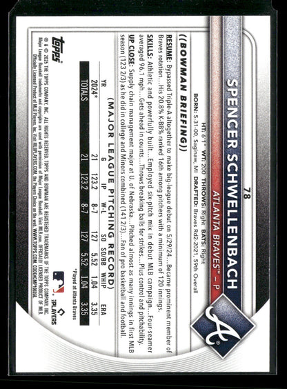 2025 Bowman Spencer Schwellenbach #78 RC