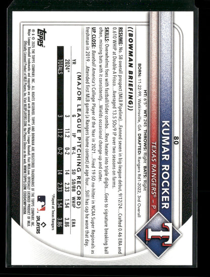 2025 Bowman Kumar Rocker #80 RC