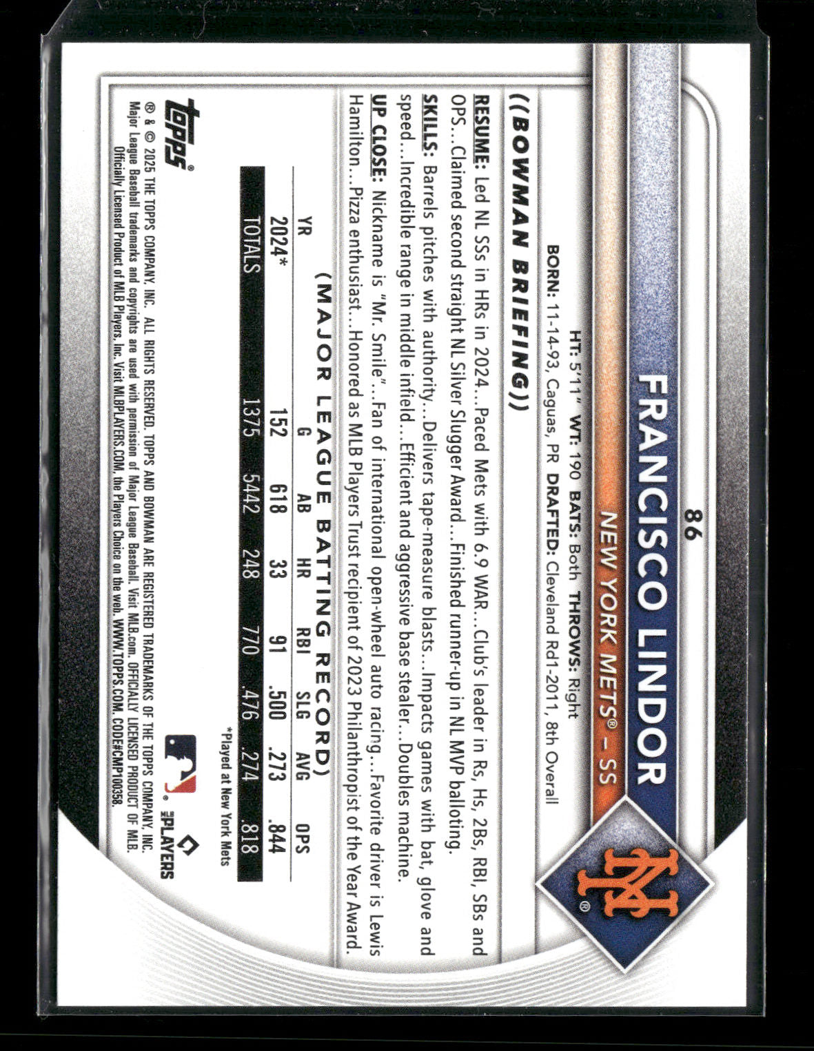 2025 Bowman Francisco Lindor #86