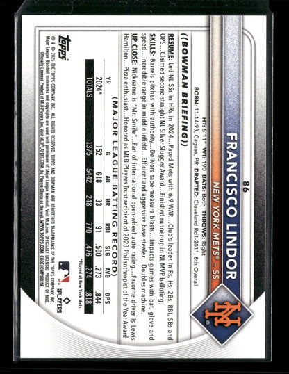 2025 Bowman Francisco Lindor #86