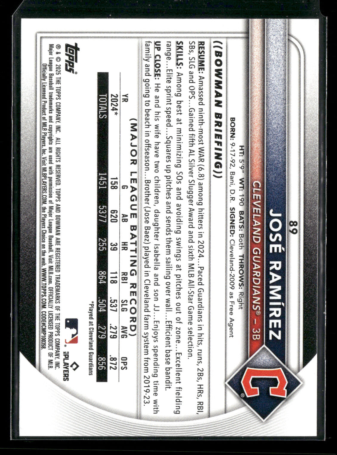 2025 Bowman José Ramírez #89