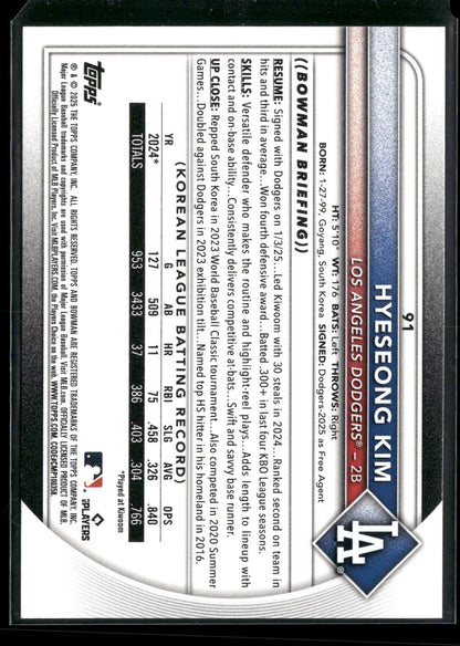 2025 Bowman Hyeseong Kim #91 RC