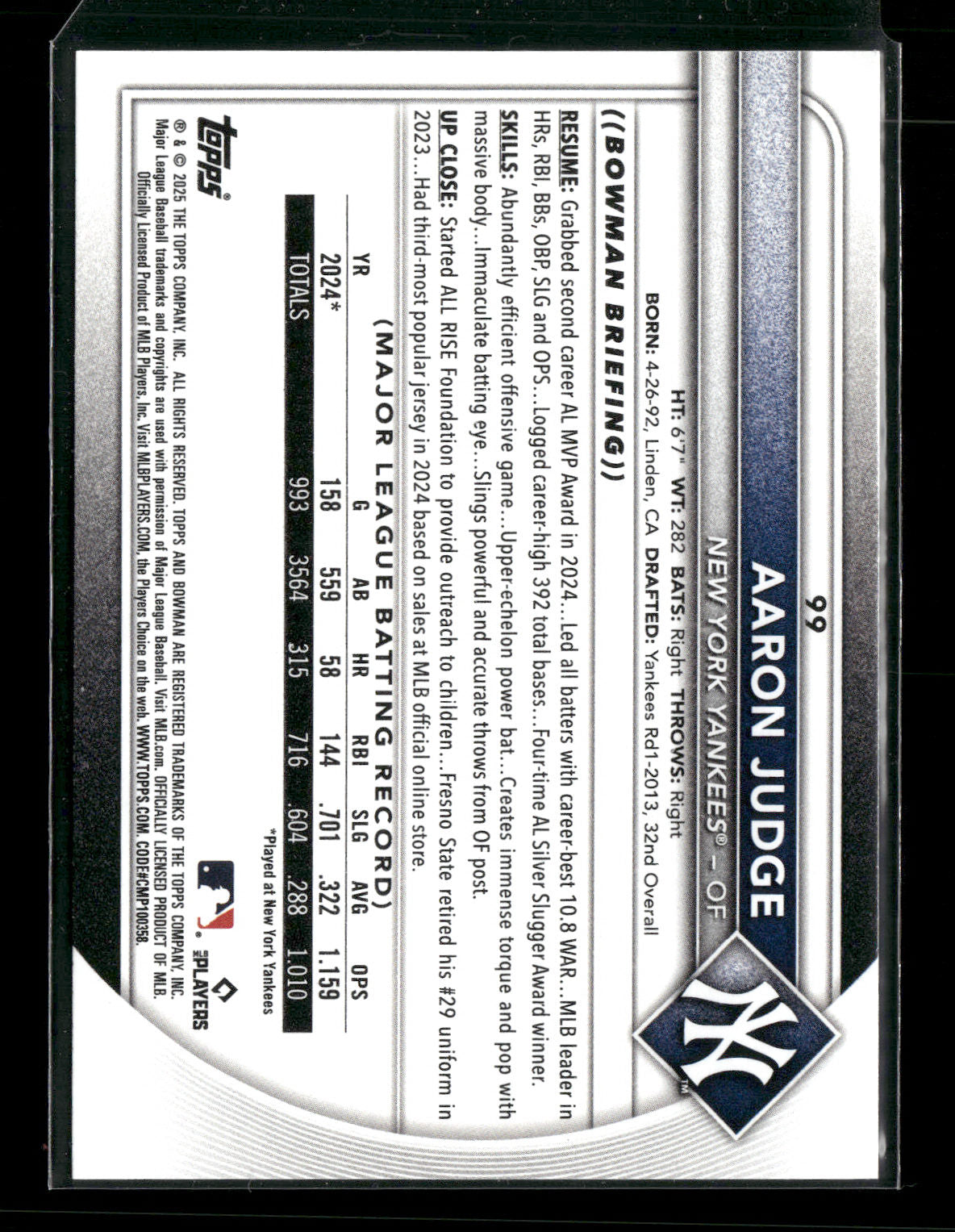 2025 Bowman Aaron Judge #99