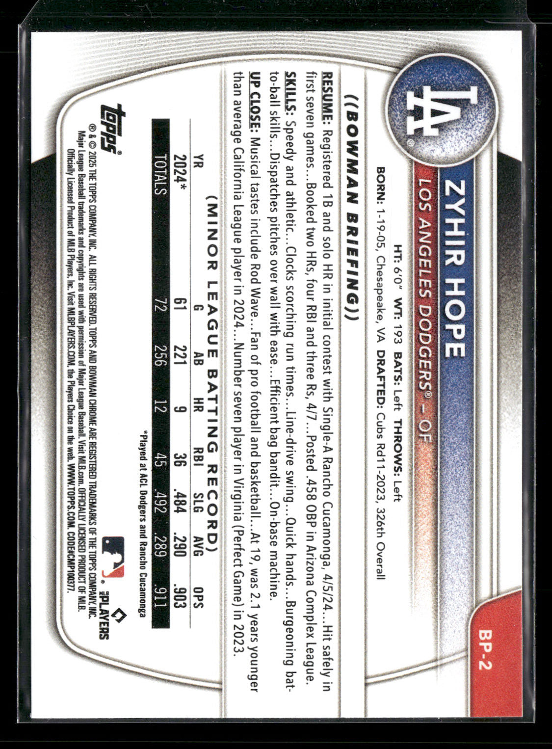2025 Bowman Zyhir Hope #BP-2