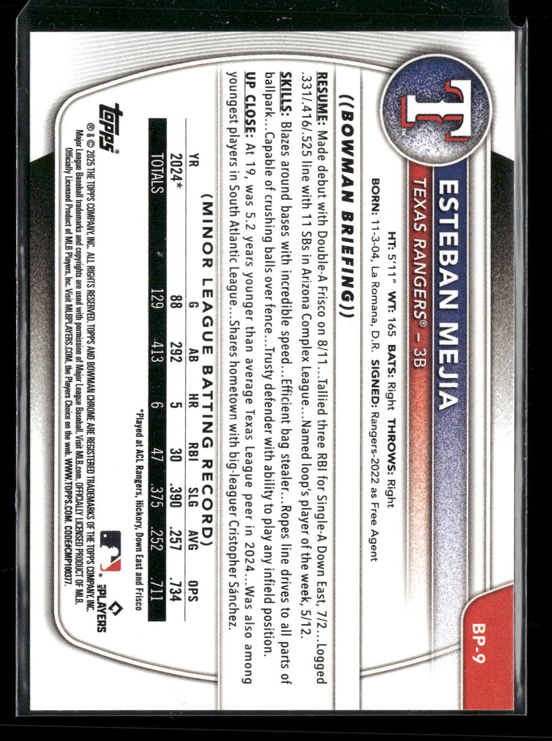 2025 Bowman Esteban Mejia #BP-9 1st Bowman
