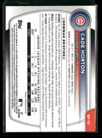 2025 Bowman Cade Horton #BP-10