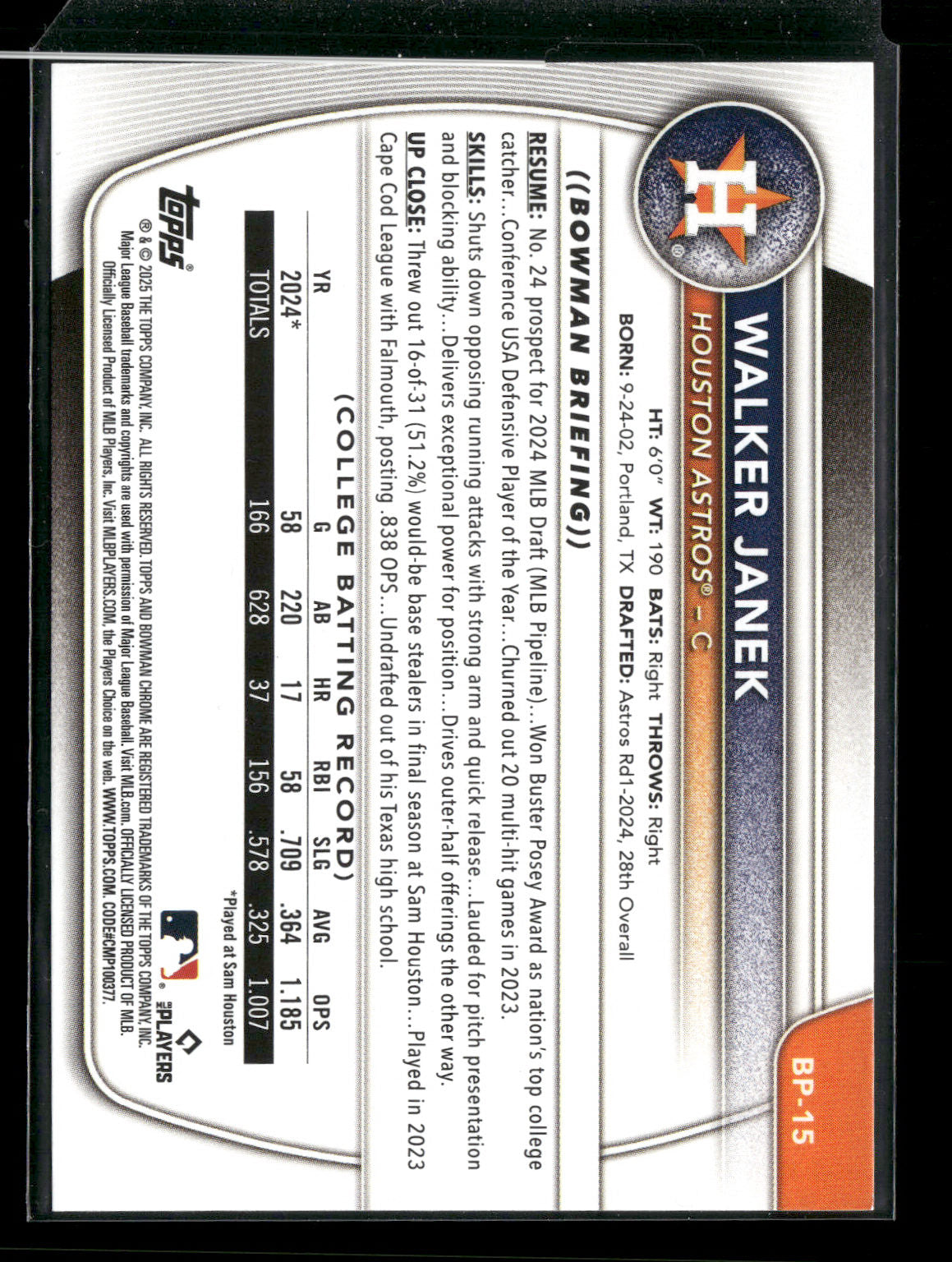 2025 Bowman Walker Janek #BP-15