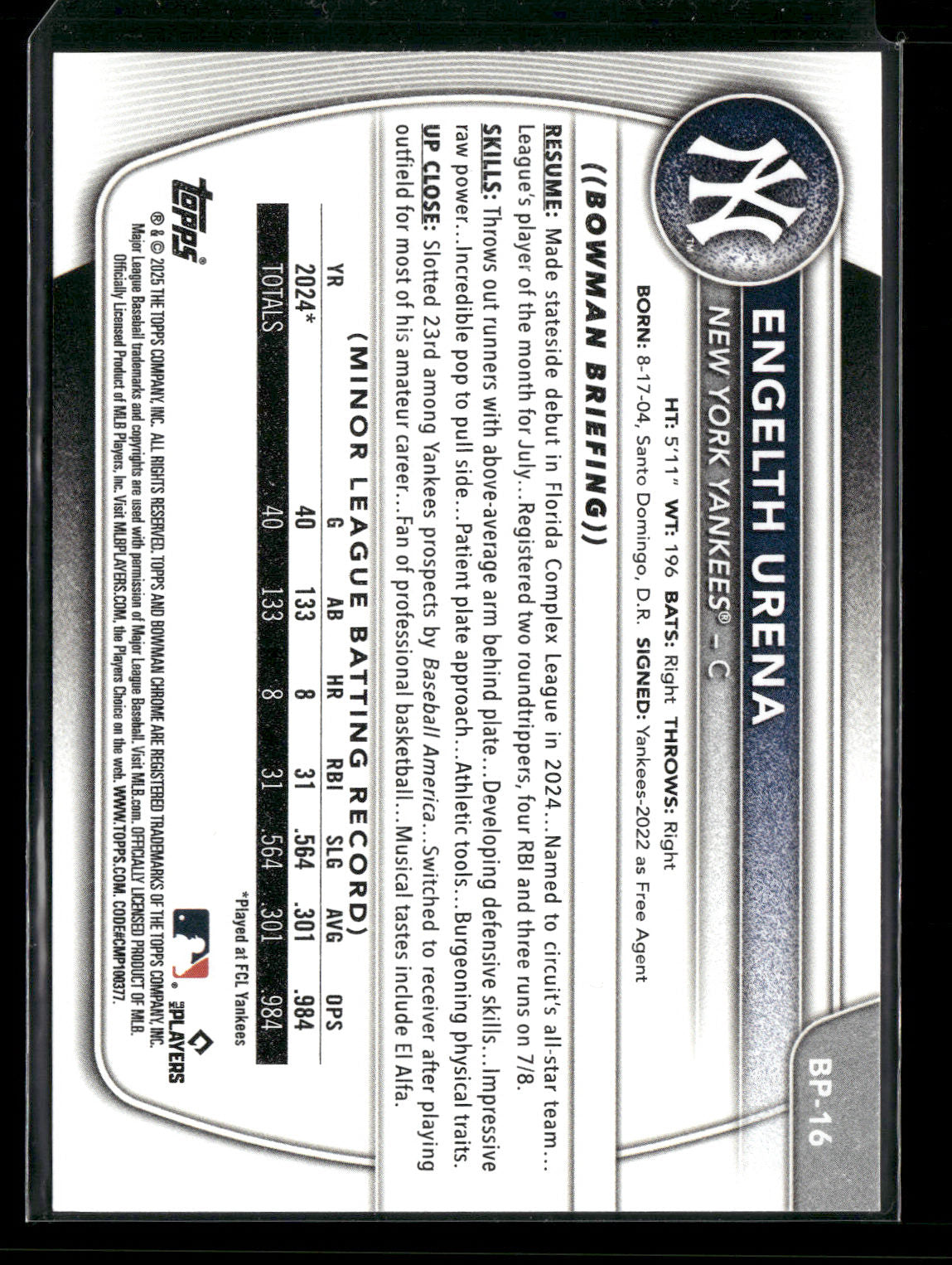 2025 Bowman Engelth Urena #BP-16 1st Bowman