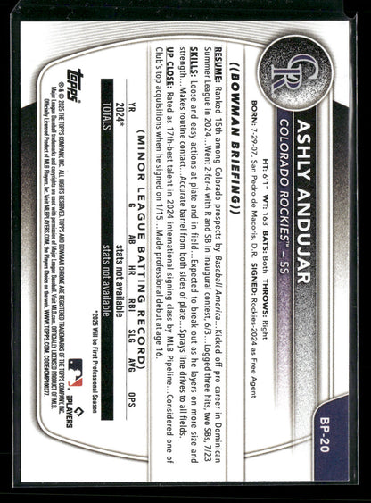 2025 Bowman Ashly Andujar #BP-20 1st Bowman
