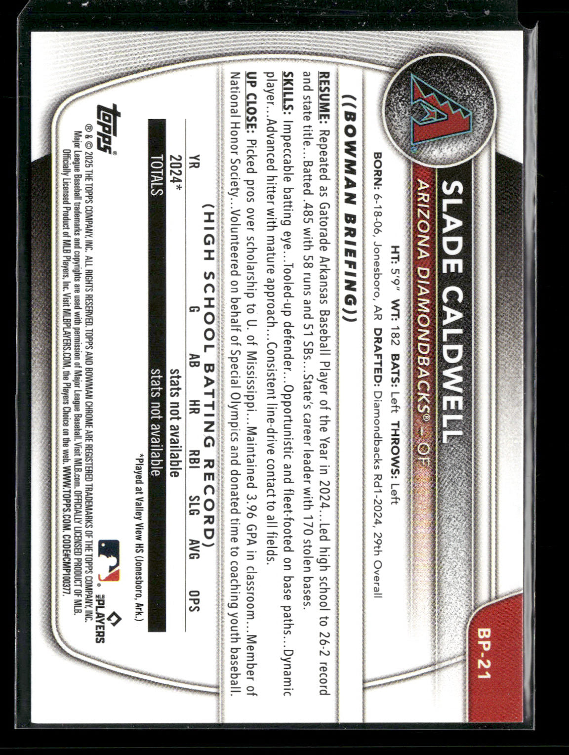 2025 Bowman Slade Caldwell #BP-21 1st Bowman