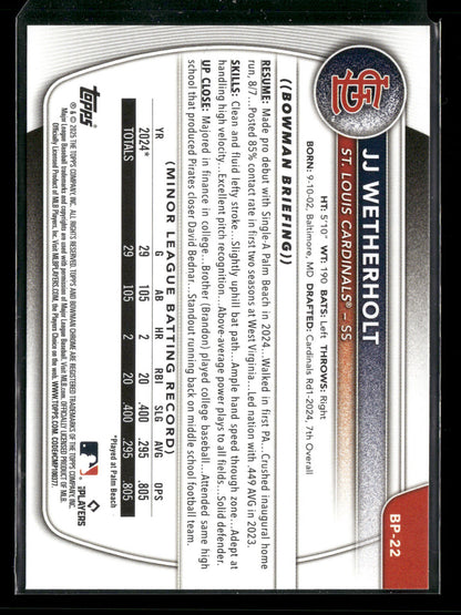2025 Bowman JJ Wetherholt #BP-22 1st Bowman
