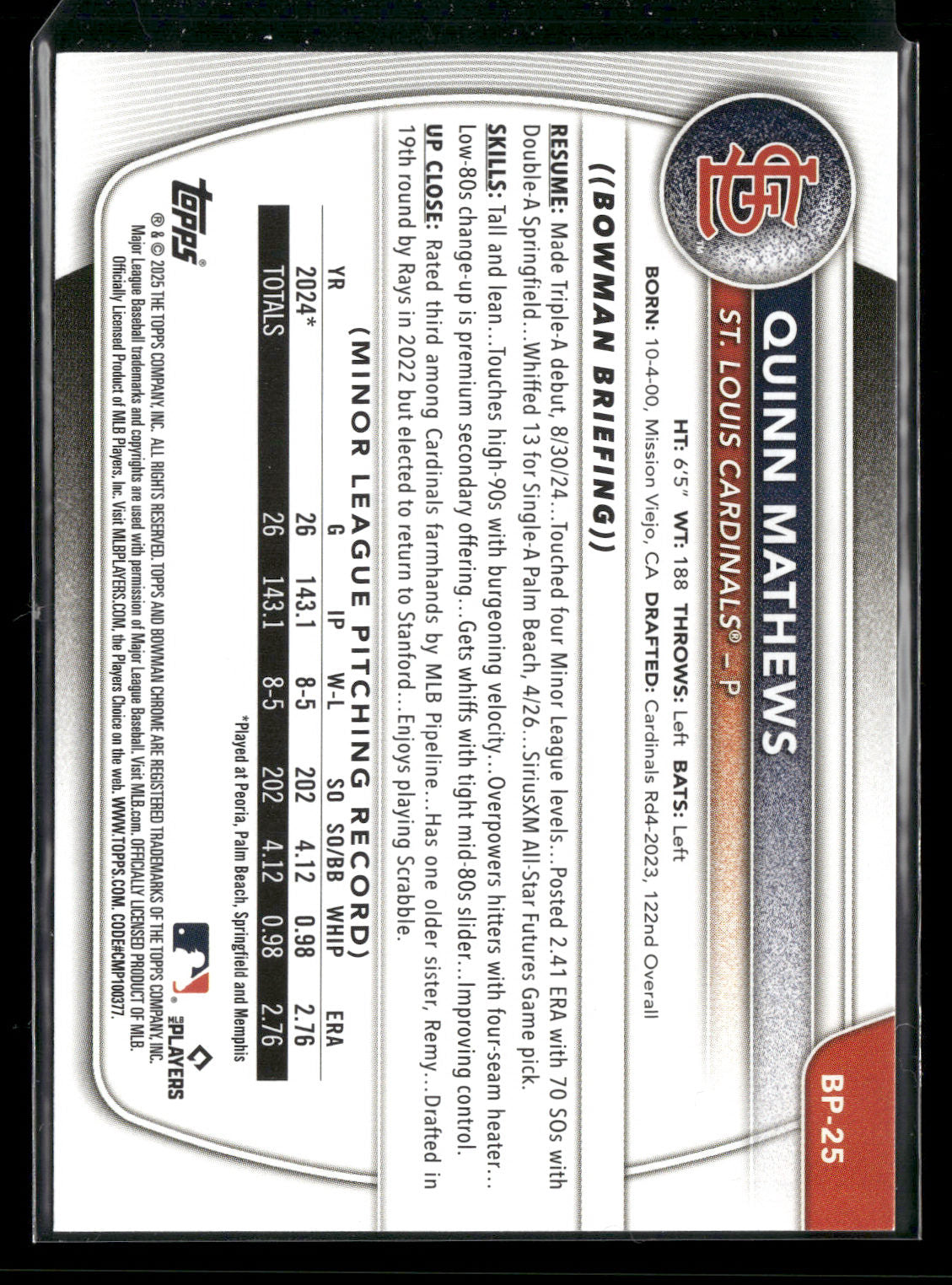 2025 Bowman Quinn Mathews #BP-25 1st Bowman