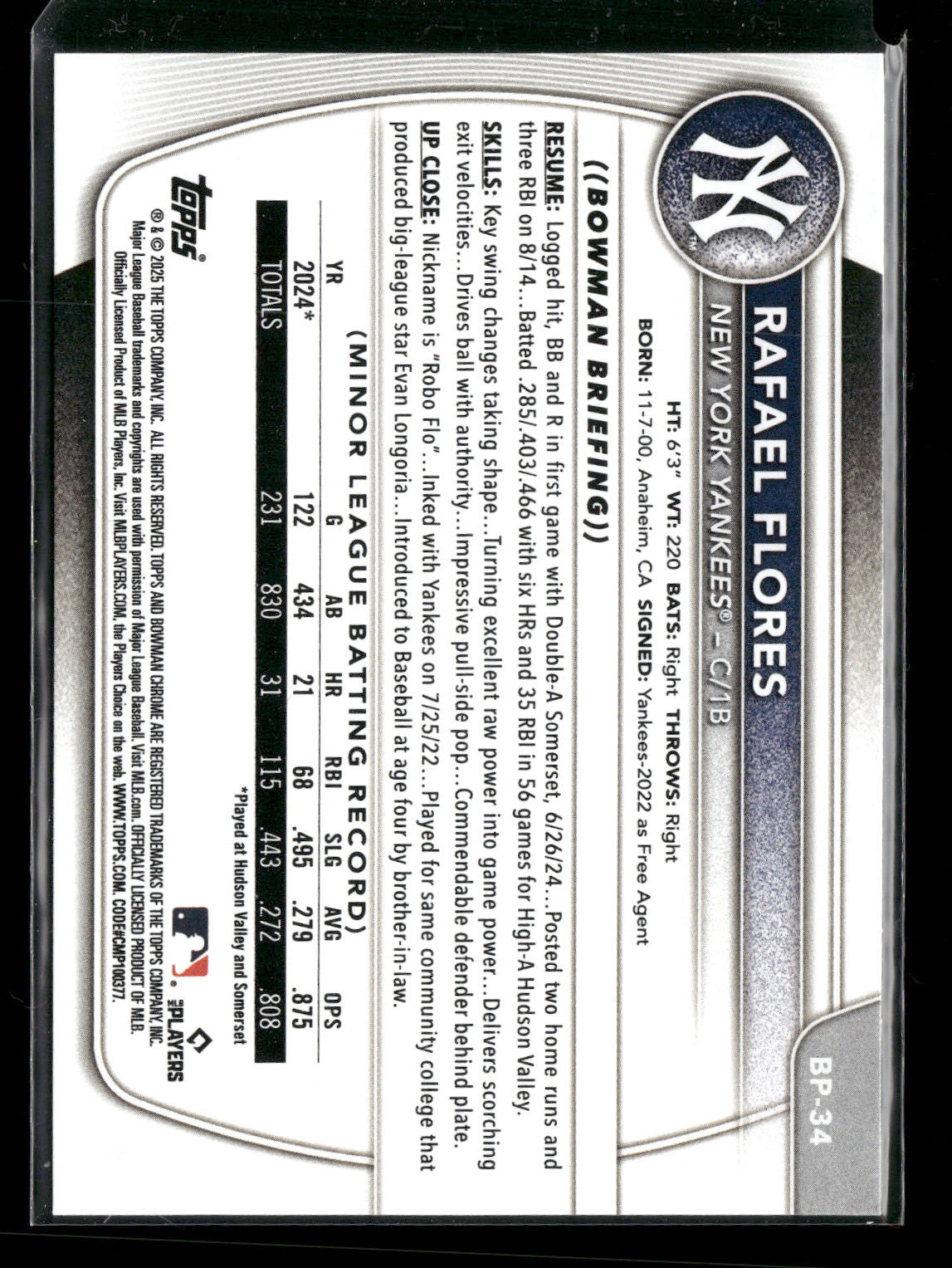 2025 Bowman Rafael Flores #BP-34 1st Bowman