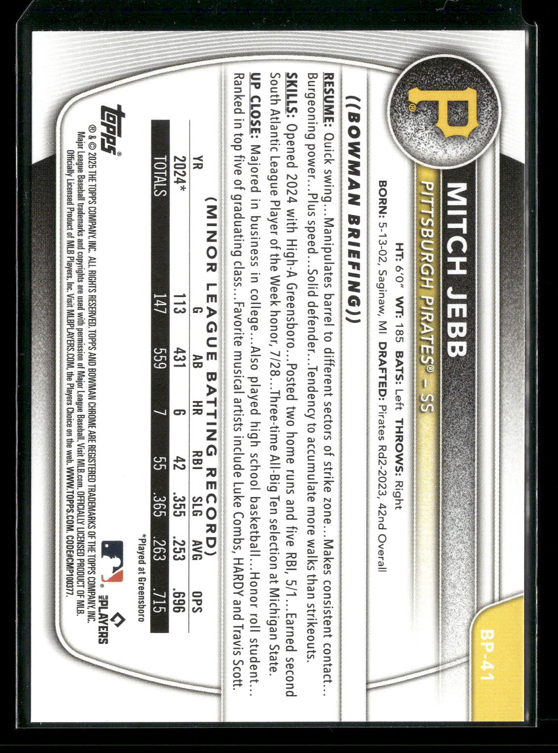 2025 Bowman Mitch Jebb #BP-41 1st Bowman