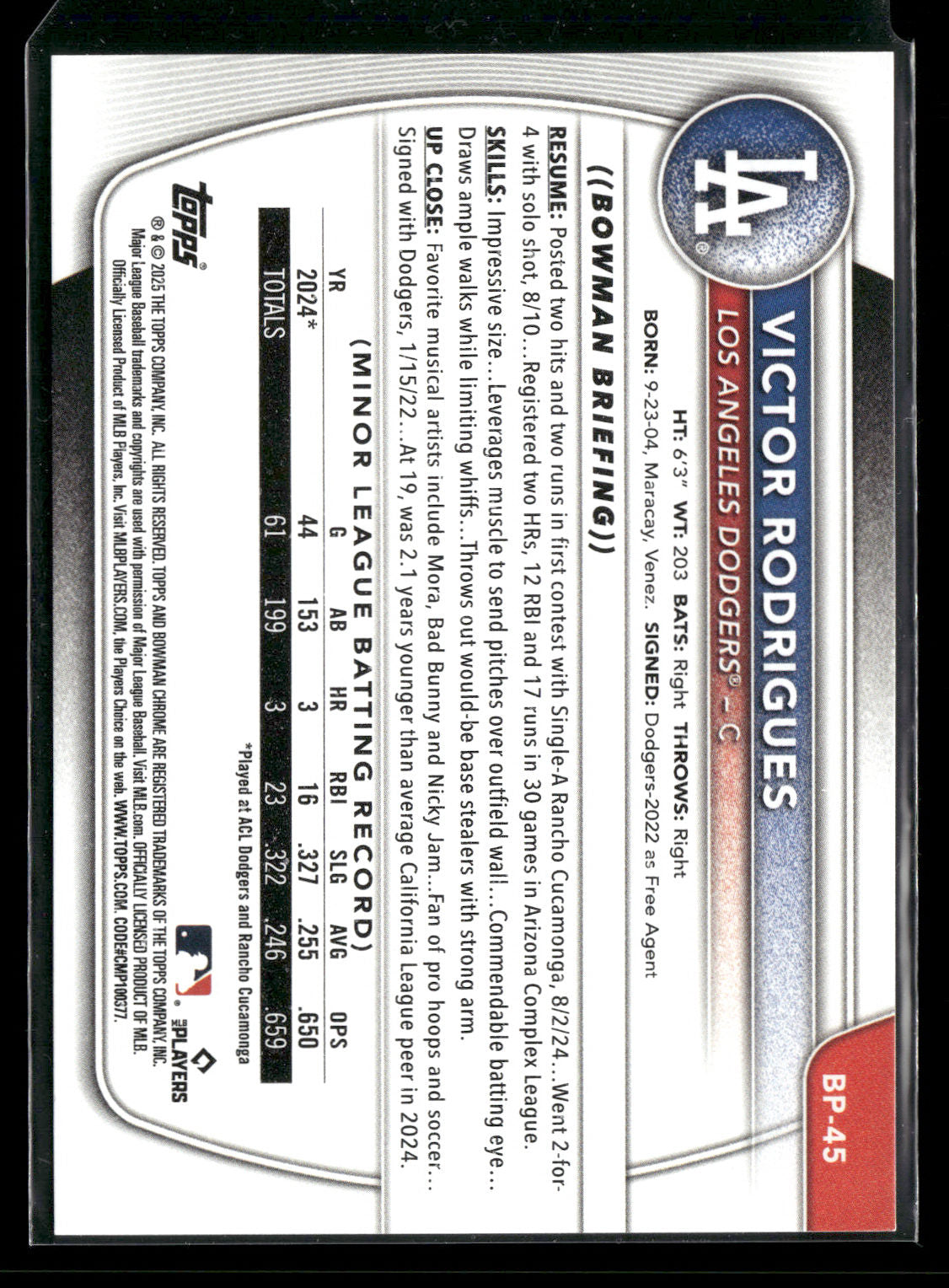 2025 Bowman Victor Rodrigues #BP-45 1st Bowman