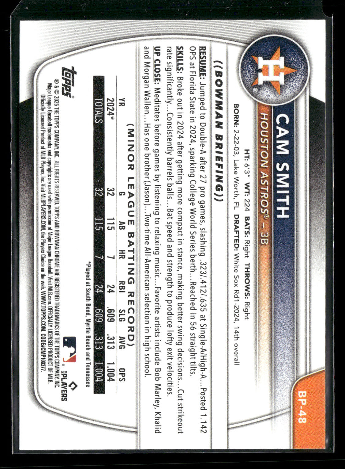 2025 Bowman Cam Smith #BP-48