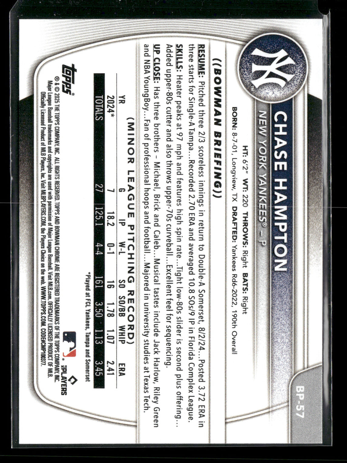 2025 Bowman Chase Hampton #BP-57 1st Bowman
