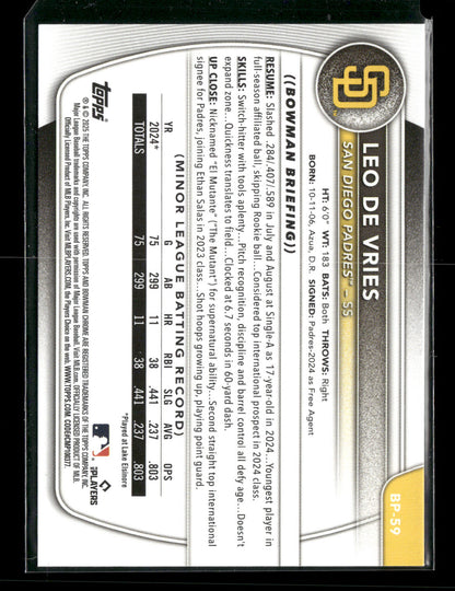 2025 Bowman Leo De Vries #BP-59