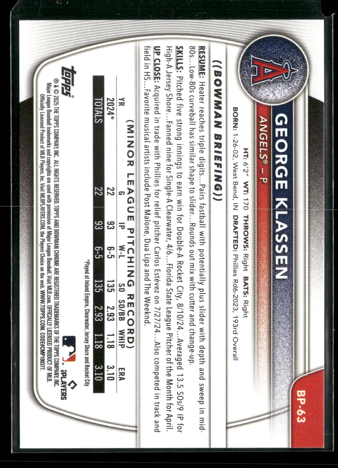 2025 Bowman George Klassen #BP-63 1st Bowman