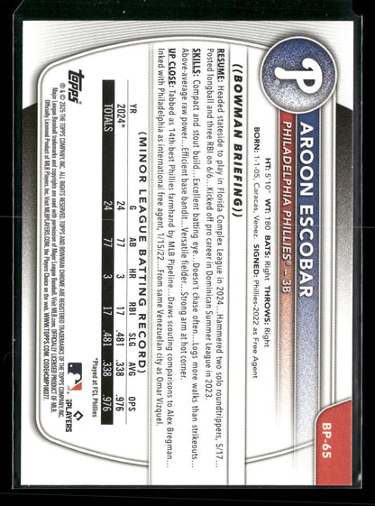 2025 Bowman Aroon Escobar #BP-65 1st Bowman