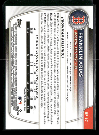 2025 Bowman Franklin Arias #BP-67 1st Bowman