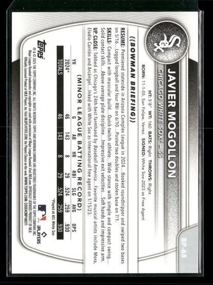 2025 Bowman Javier Mogollon #BP-68 1st Bowman