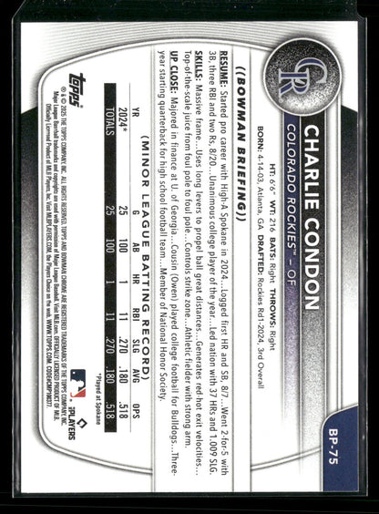 2025 Bowman Charlie Condon #BP-75 1st Bowman