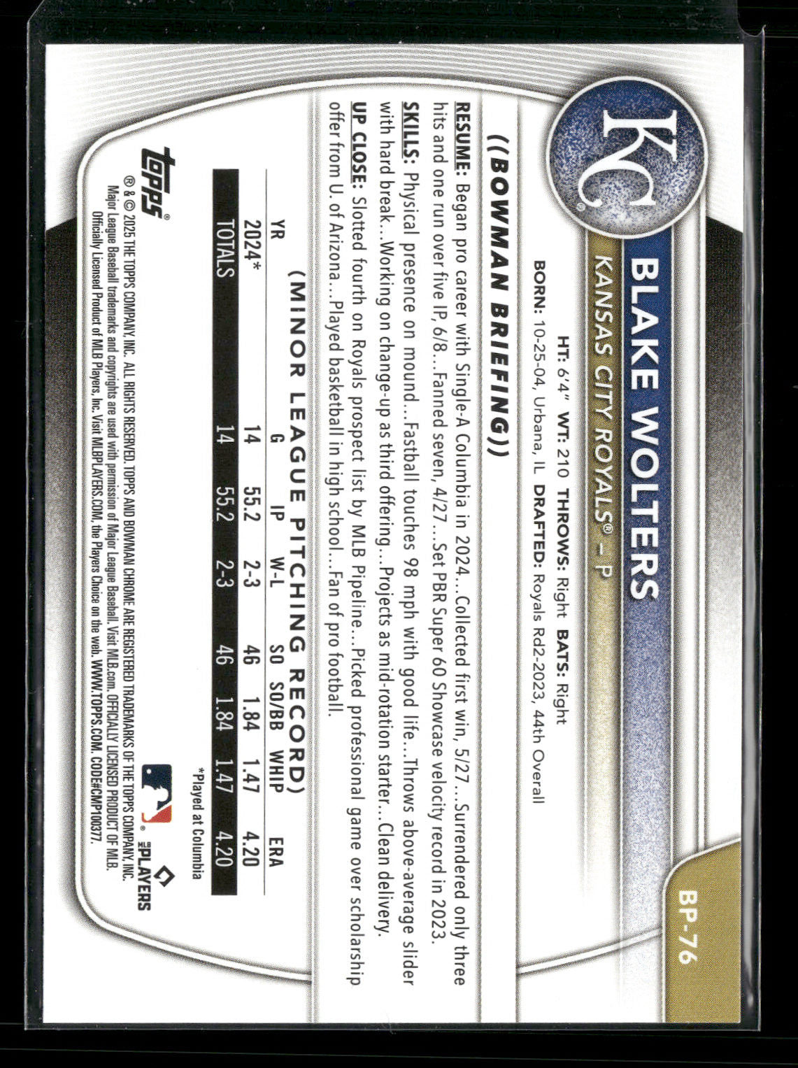 2025 Bowman Blake Wolters #BP-76 1st Bowman