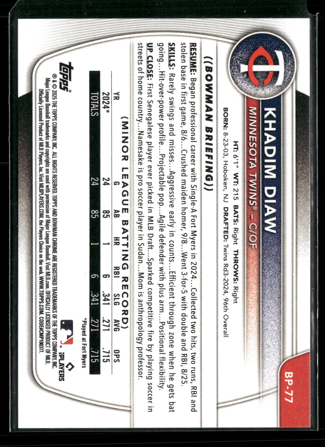 2025 Bowman Khadim Diaw #BP-77 1st Bowman
