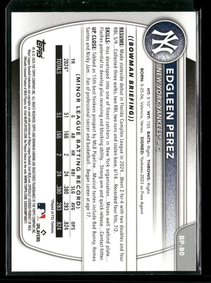 2025 Bowman Edgleen Perez #BP-80 1st Bowman