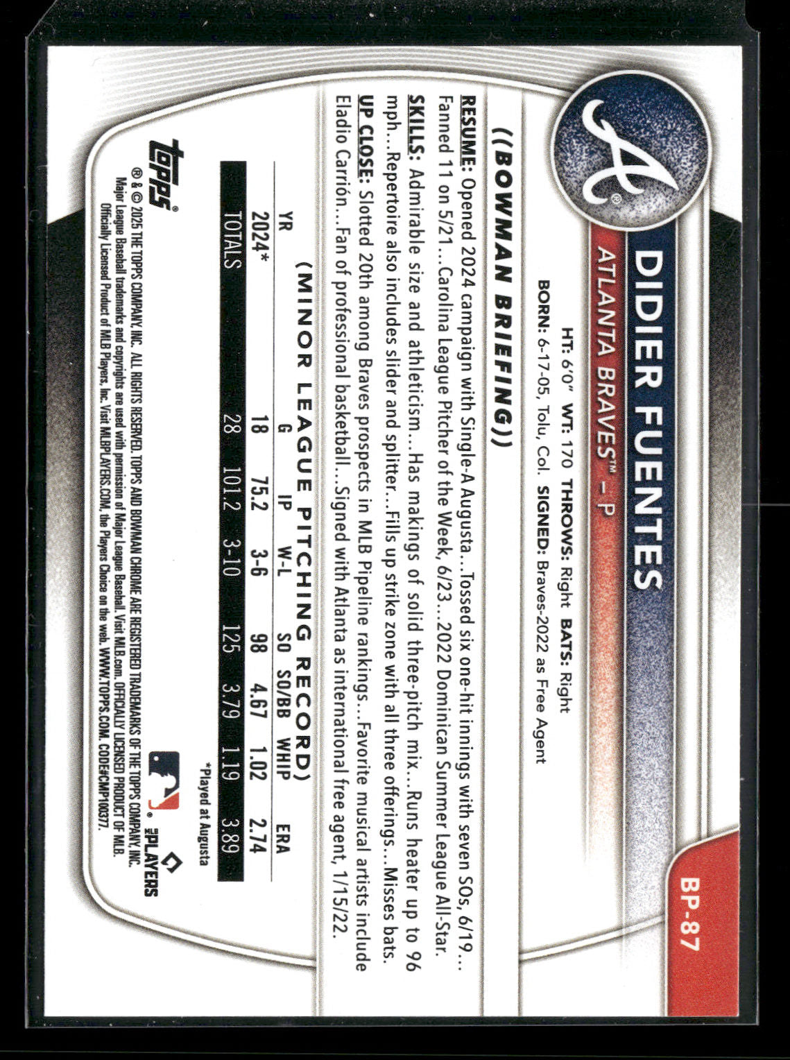2025 Bowman Didier Fuentes #BP-87 1st Bowman