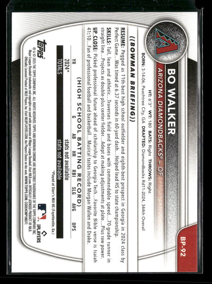 2025 Bowman Bo Walker #BP-92 1st Bowman