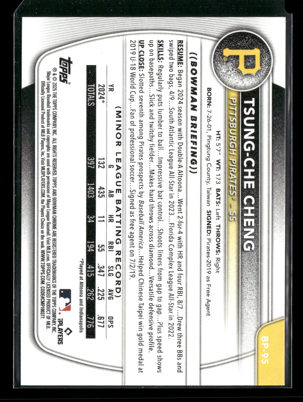 2025 Bowman Tsung-Che Cheng #BP-95 1st Bowman